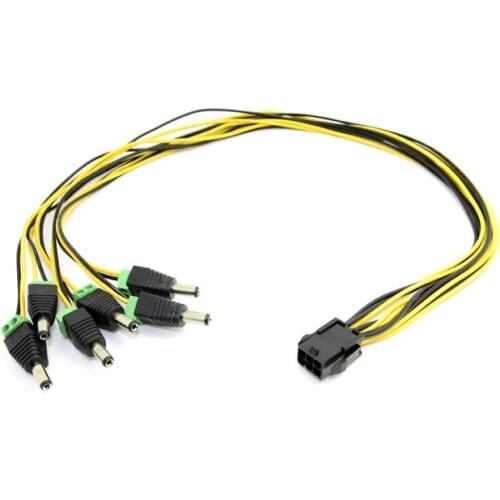 ATX PCI-E PCI Express PCIE 6pin to 5pcs DC 5.5X2.1mm Plugs of Gridseed Mini 60cm power cord cable