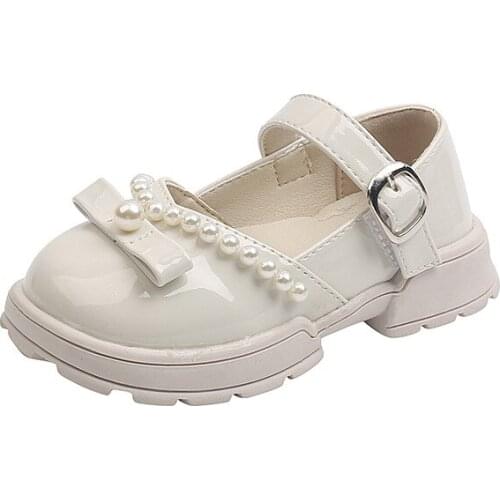 Girls' Leather Shoes 2021 Summer New Pearl Childrens Princess Shoes Soft Sole Back To School Shoes Chic Lady Shoes for Wedding