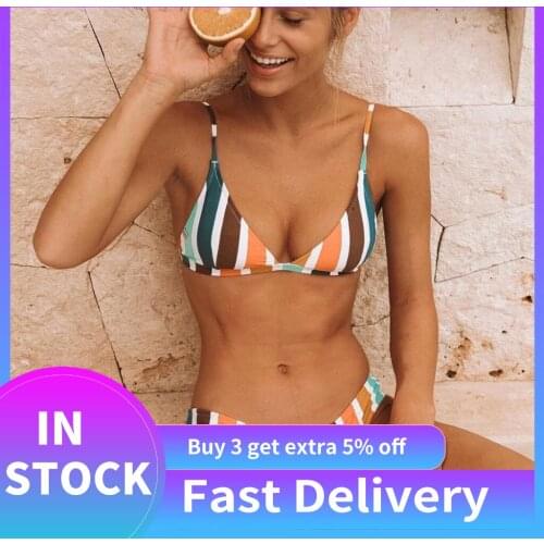 Rainbow Striped Print Push Up Swimwear Womens Bikinis Set Brazilian Swimwear Bandage Tankini Beachwear Swimsuit Купальник