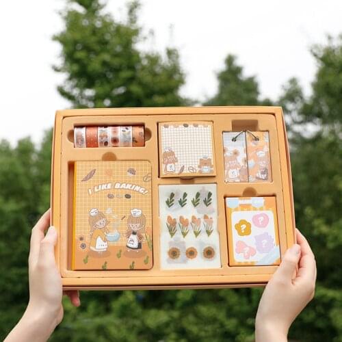 Cute Cartoon Travelers Notebook Journal Stationery Set Kawaii Grid Diary Journal Agenda Planner Notebook Memo Notepad Supplies