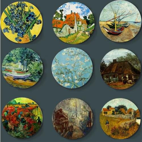 Wall Plate High-Quality Art Plate Ceramic Decoration Pure Handmade Van Gogh Oil Painting Porselein Decoratieve Handcrafts