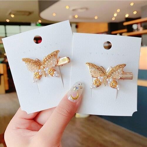 2020 New Handmade Japan Elegant Natural Freshwater Pearl Butterfly Hair Clip For Women Rhinestone Hair Clips Jewelry