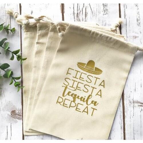 Custom Fiesta wedding Bachelorette Hangover recovery Survival kit favor Muslin bags bridal shower party goodie pouches