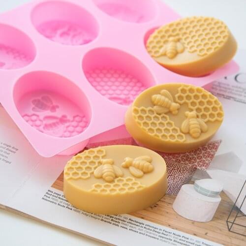 Honey Bee Oval Silicone Soap Molds Cake Baking Mould 6 Forms diy Handmade Craft 3d Ice cream Tray Silicone Soap Making