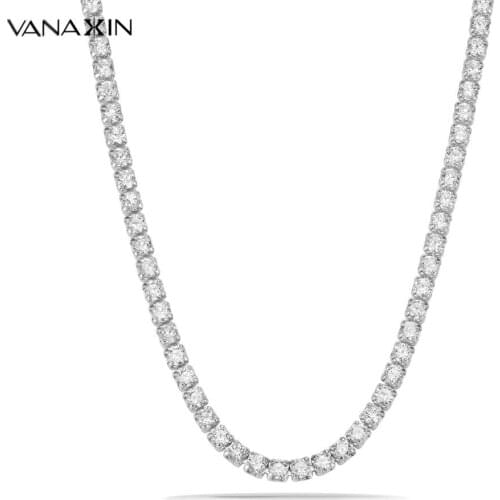 VANAXIN Tennis Necklaces Chain For Women Men 5MM Bling Bling CZ Jewelry 26 INCH Hip Hop Choker Silver Color Gift Box New Arrival