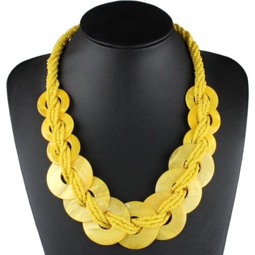 Claire Jin Shell Material Necklace Small Beads Handmade Ethnic Jewelry Bohemian Necklaces Accessory Women Long Sweater Chain