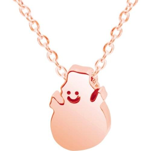 1PCS Stainless Steel Cute Snowman Charm Pendant Chain Necklace 45CM Chocker Necklace For Women Gold Rose Gold Color S074