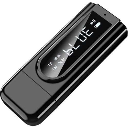 Bluetooth 5.0 Receiver Transmitter with TF Card Slot 3.5mm Aux FM 2 in 1 Wireless Audio Adapter for PC Headphone