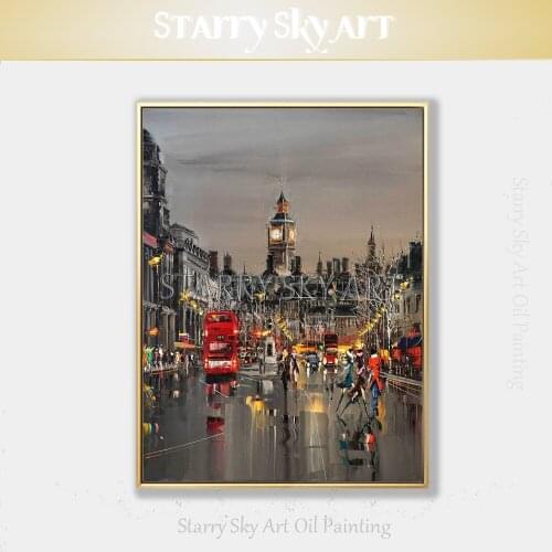 Professional Artist Hand-painted High Quality Landscape Oil Painting on Canvas Beautiful Street Night Oil Painting for Wall Art