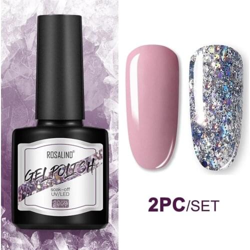ROSALIND 2PCS Gel polish Set Nude Color Series Led Nail Gel Varnish Semi Permanent Nail Varnish UV Gel Nail Polish Set