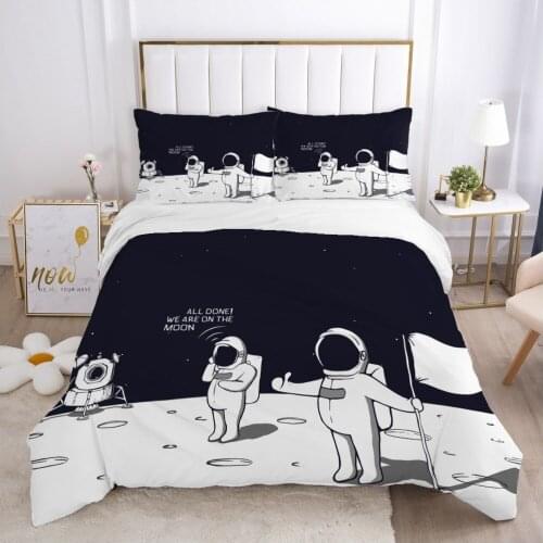 Cartoon space astronaut Kids Bedding set for Children baby boy girls Duvet cover set pillow case Bed linens Quilt cover white