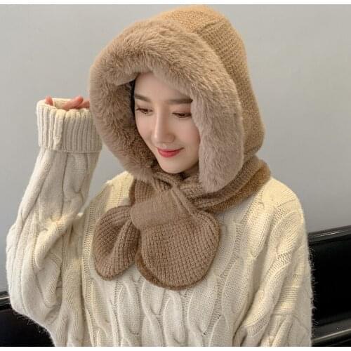 2020 Plush Lei Feng hat, womens winter Plush cycling cold and windproof ear protection hat, fashion all-in-one collar hat