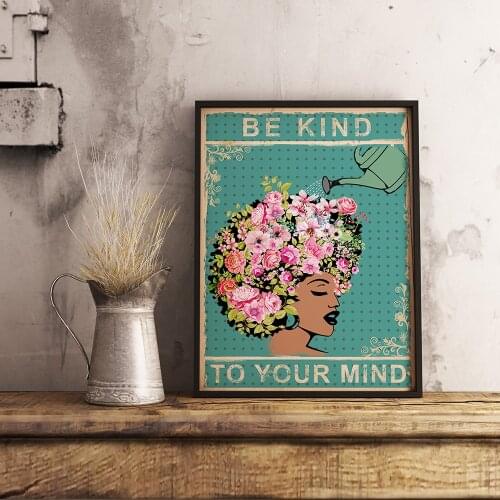 Vintage Canvas Painting Be Kind To Your Mind Quote Posters Minimalist Prints Bedroom African Queen Wall Art Black Home Decor