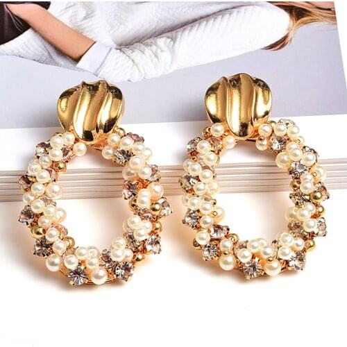 High-Quality Pearl Crystals Handmade Dangle Drop Earrings New Statement Gold Pendientes Jewelry Accessories For Women Wholeslae