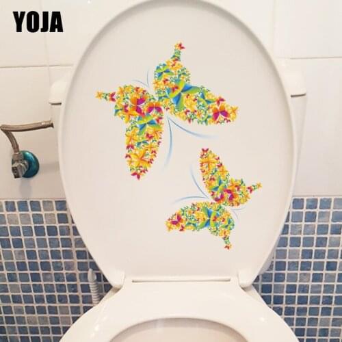 YOJA 22.3X16.2CM Creative Colorful Butterfly Bathroom Toilet Sticker Fashion Home Decor Wall Decal T1-2066