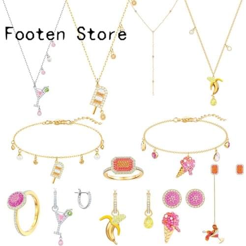 SWA Fine Fashion Ladies Jewelry Charm Exquisite Cocktail Party Party Ice Cream and Banana Jewelry Set Romantic Gifts for Women
