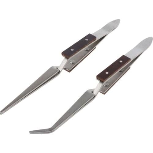 Jewelry Tool Soldering Tweezer Straight Curved Tip Cross-locking Welding Tweezer 62KE