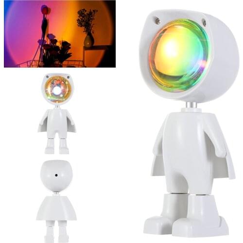 Sunset Projection LED Robot Light 360 Degree Rotation USB Rainbow Projection Floor Light Night Light for Home Living Room Decor