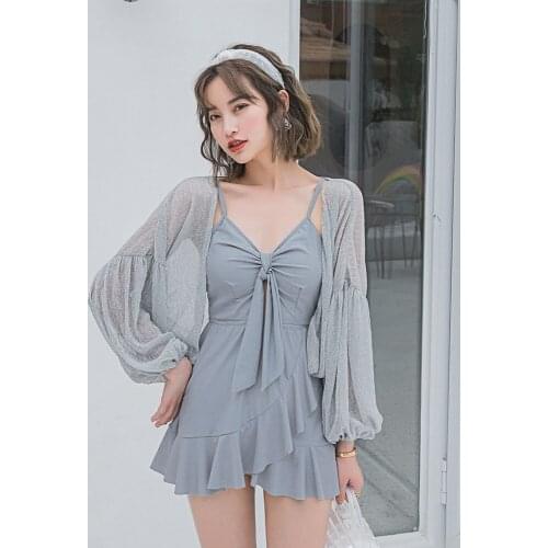 High Waist Swimwear One Piece Korean Girl Swimsuit Dress Push Up Sexy Hot Swim Suits Vogue Womens Swimsuit Fused Female Style