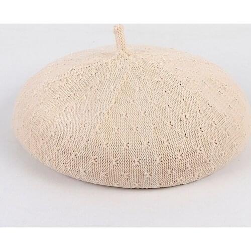 New Fashion 2021 Spring Summer Women Knit Berets Ladies Solid Flat Cap Fashion Crochet French Caps Stars Painter Hat Wholesale