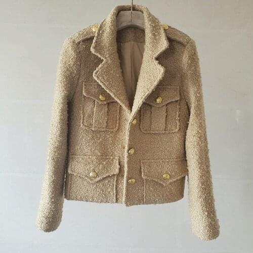 2021 autumn winter fashion women coffee color small fragrant retro style wool short coat