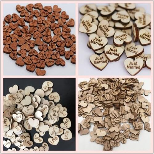 100pcs Rustic Wooden Hearts Love Wood Table Confetti for Rustic Wedding Table Scatter Decor and DIY Crafts