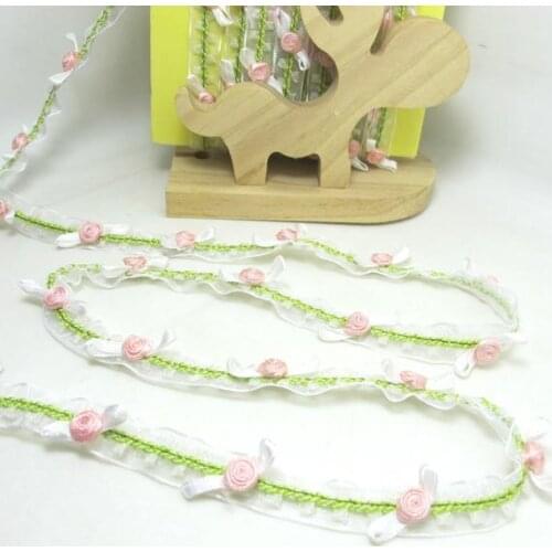 2 Yards Little Bow Woven Rococo Ribbon Trim on Chiffon Ribbon|Decorative Floral Ribbon|Scrapbook Materials|Clothing|Decor