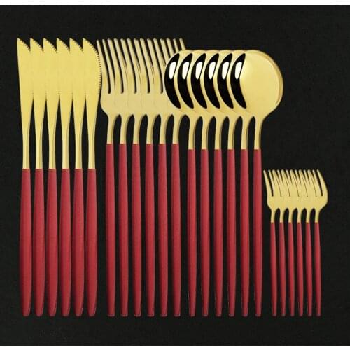 24Pcs/Set Red Gold Cutlery Set Stainless Steel Dinnerware Silverware Flatware Set Dinner Kichen Knife Fork Spoon Dropshipping