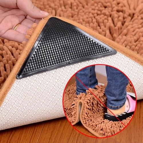 4pcs Silicone Rubber Carpet Mat Patch Rug Carpet Gripper Anti-Slip Grip Pad Reusable Washable Grip Sticker For Living Room