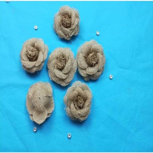 6pcs Hessian Burlap Flowers for Crafts Rustic Wedding Decoration Gift Packing 4.5cm AA6987