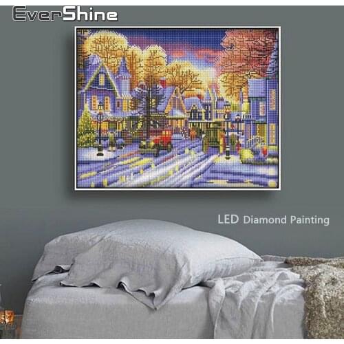 EverShine Diamond Embroidery LED Light Scenery Diamond Painting Full Drill Rhinestones Christmas Landscape Mosaic Diamonds Art
