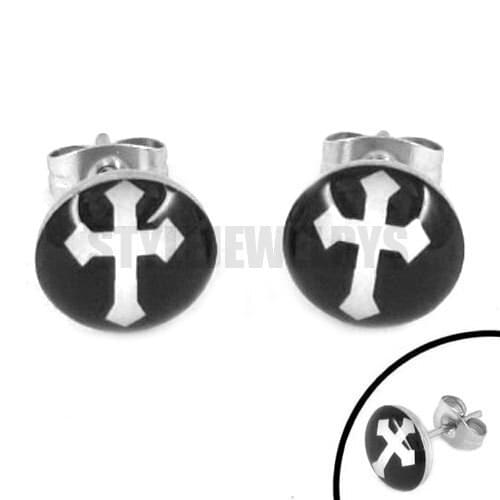 Free Shipping! Enamel Black Cross Stud Earrings Stainless Steel Jewelry Trendy Biker Earring Studs SJE370116