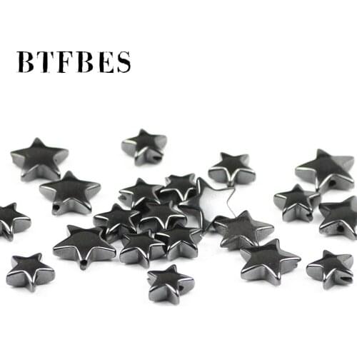 BTFBES Five-Pointed Star shape Black Natural Stone Hematite Loose beads for Handmade Jewelry bracelet Making DIY accessories