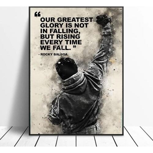 Black White Rocky Balboa Boxing Canvas Printing Posters and Prints Motivational Posters Wall Art for Bedroom Decor Cuadros
