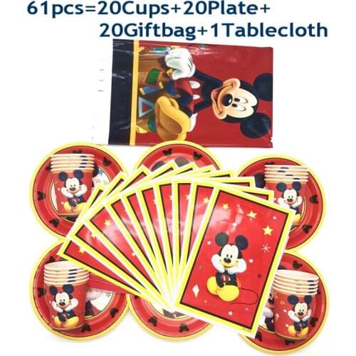 Disney Red Mickey Theme Birthday Party Disposable Tableware Party Decorations Kids Baby Shower Cup Plate Gift bag Party Supplies