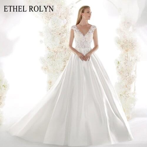ETHEL ROLYN Backless Soft Satin Vintage Wedding Dress 2021 Appliques Bride Dresses Short A-Line Wedding Gowns Vestido De Noiva