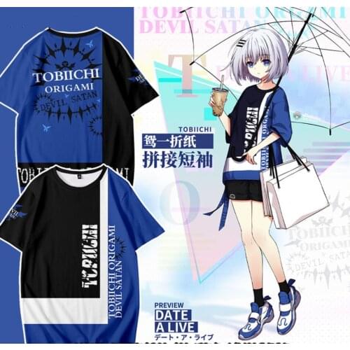 DATE A LIVE T shirt Anime Tokisaki Kurumi Cosplay T-shirts summer polyester fiber tshirt Short Sleeve Tops Men Tees