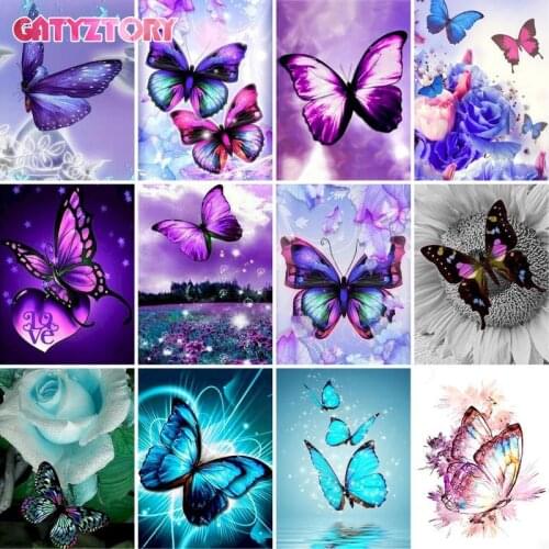 GATYZTORY 5D DIY Diamond Painting Butterfly Animals Full Square Diamond Embroidery Paintings Accessories Home Decor