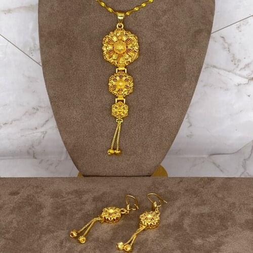 Indian Jewelry sets for women Dubai gold color Flower African wedding bridal wife gifts Necklace earrings Party jewellery set I