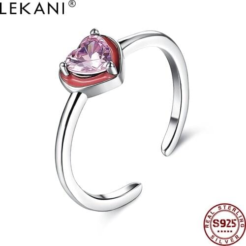 LEKANI Adjustable Ring For Women S925 Sterling Silver Pink Cubic Zirconia Setting Rings Love Send Girlfriend Gifts Fine Jewelry