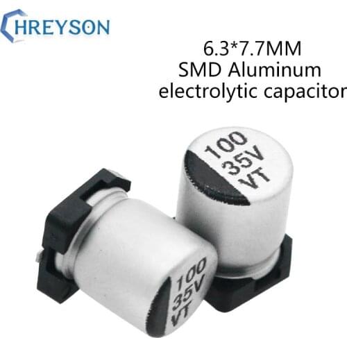 50Pcs 6.3*7.7 SMD Aluminum Electrolytic Capacitor Kit 6.3V 50V 63V 16V 150UF 470UF 47UF 33UF 22UF 10UF Full Values Assorted Sets
