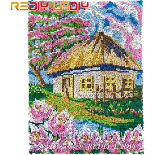 Latch Hook Rug Flowering Home Plush Wall Tapestry Kits DIY Carpet Rug Chunky Yarn Arts & Crafts Crocheted Floor Mat 61*81cm