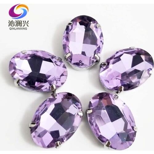 Crystal violet oval shape High quality Glass Crystal flatback sew on claw rhinestones,Diy/Clothing accessories SWT18