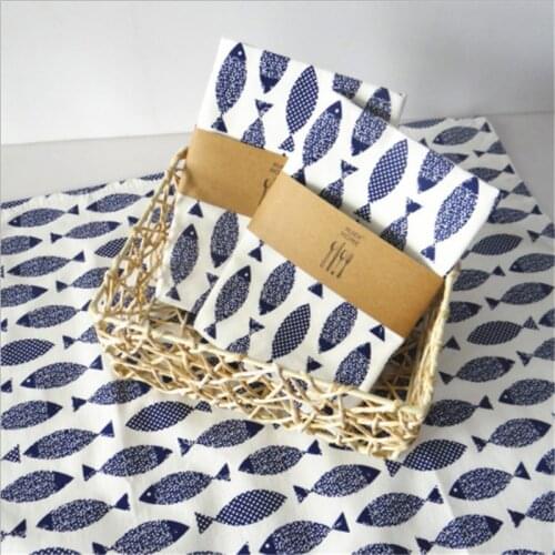 Kitchen Towels Dining Table Napkins Light Blue Fish Mediterranean Fish Printing Cloth Restaurant Napkins For Wedding
