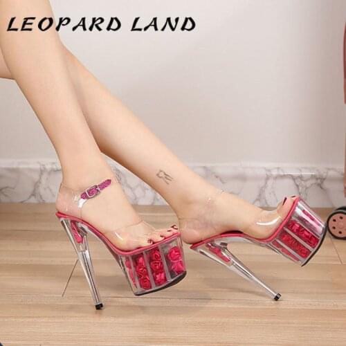 LEOPARD LAND 16.5CM High Heels 6.5cm Platfrom Women Slipper Waterproof Sandals Female Transparent Crystal Wedding Shoes LFD