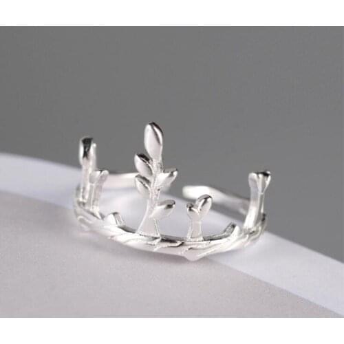 Fashion Literary New Exquisite Simple 925 Sterling Silver Jewelry Female Leaf Branch Personality Opening Rings SR189