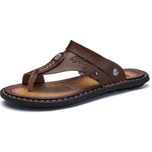 DUDELI Hot Sale MenS Sandals Genuine Leather Men Summer Shoes Leisure Slippers Flip-Flops Men Comfortable Footwear Soft Sandal