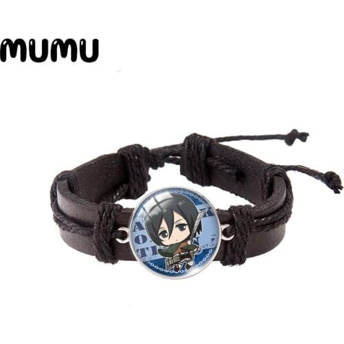 2021 New Cute Attack on Titan Leather Bracelet Anime Glass Dome Bracelets Handmade Jewelry Gifts Men Women