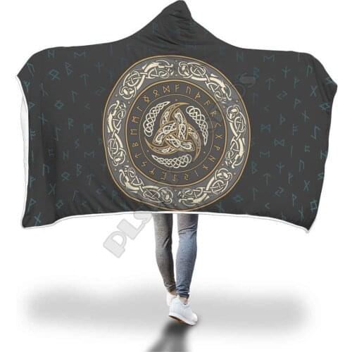 Viking Symbol Hooded Blanket Adult colorful child Sherpa Fleece Wearable Blanket Microfiber Bedding Style-12