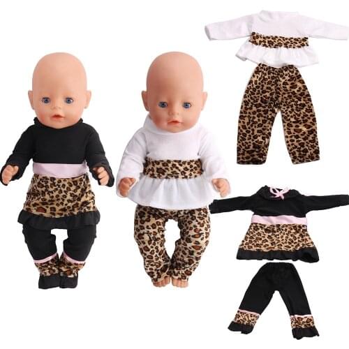 43 Cm Boy American Dolls Clothes 2Pcs/Set Fashionable leopard print suit Dress Born Baby Toy Accessories 18 Inch Girls Gift f97